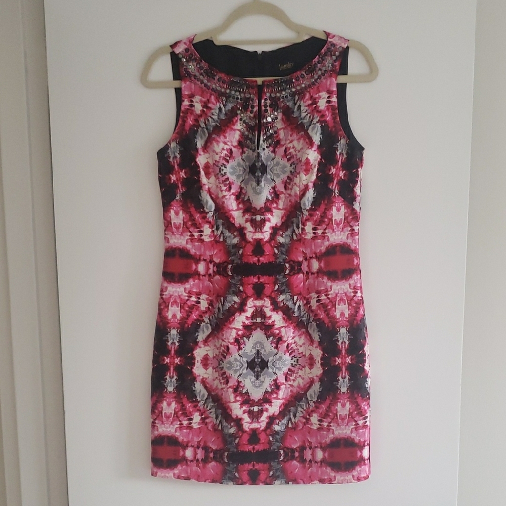 Laundry By Shelli Segal Pink and Black Patterned Mini Dress
